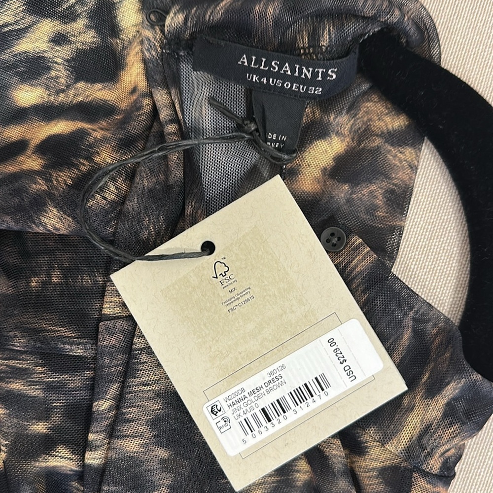 AllSaints Hanna Long Sleeve Mesh Midi Dress Size 0 - Picture 5 of 5